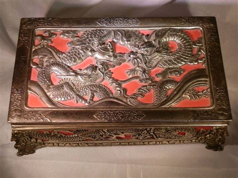 metal japanese box with dragons and honeycomb bottom|Japanese Dragon Box .